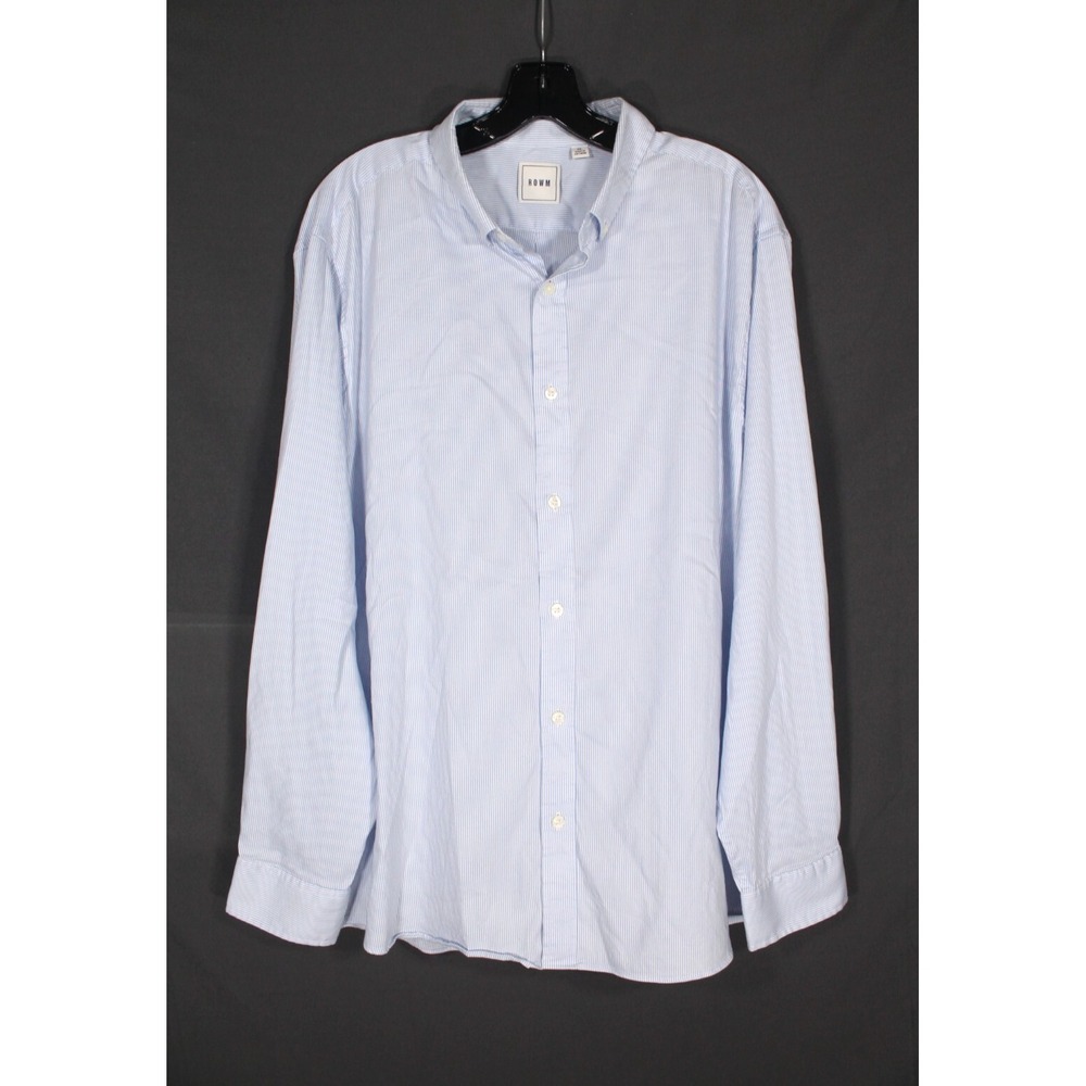 ROWM Lightweight TWILL Blue/White STRIPES Button-Up STRETCH Men's SHIRT Sz XL